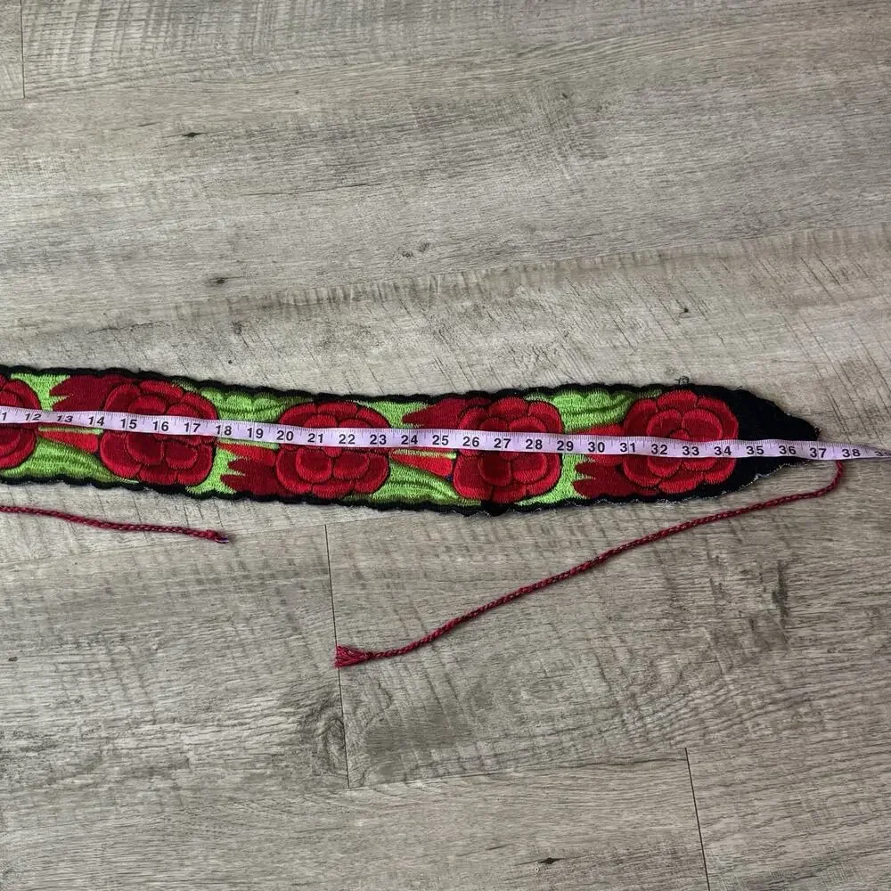 Mexican Embroidered Belt Artisan Handmade Colorful Floral Sash Adjustable Waist